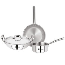 Bergner Tripro Triply Stainless Steel 4Pc Cookware Set, Kadai with Lid, Frypan & Teapan