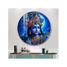 The Next Decor Lord Krishna Bliss Wood Glass Finish Round Wall Art