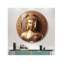 The Next Decor Golden Buddha Aura Wood Glass Finish Round Wall Art
