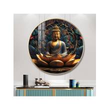 The Next Decor Buddha'S Reflection with Sacred Lotus Wood Glass Finish Round Wall Art