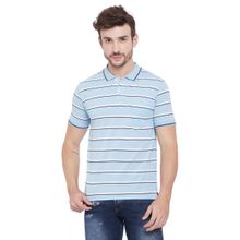 Okane Men Blue Stripes Polo Collar T-shirt