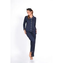 NAP STORY Navy Blue Full-Sleeves Solid Shirt and Pyjama (Set of 2)