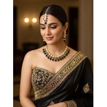 LUCKY JEWELLERY Black 18K Gold Plating Back Meenakari Kundan Jewellery Set