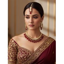 LUCKY JEWELLERY Maroon 18K Gold Plating Back Meenakari Kundan Jewellery Set