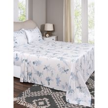 Maspar King Size Blue Floral Bedsheet and Pillow Case