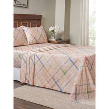 Maspar Queen Size Beige Geometric Bedsheet and Pillow Case