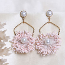 Ayesha Metallic Gold Pearl Stud With Pastel Pink Floral Pearl Drop Boho Dangle Earrings For Women