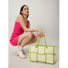 MIXT by Nykaa Fashion Green And Off White Woven Tote Bag