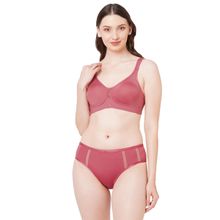 SOIE Women's Minimiser Non-padded Non-wired Bra With High Waist Panty Red (Set of 2)