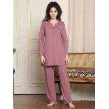 Indreams Full Sleeves Long Nightsuit Pink
