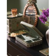 Pure Home + Living Green Pineapple Print Rectangle Faux Leather Travel Jewellery Box