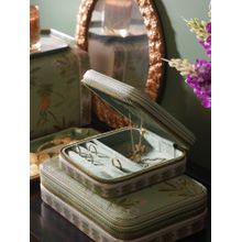 Pure Home + Living Green Pineapple Print Square Faux Leather Travel Jewellery Box