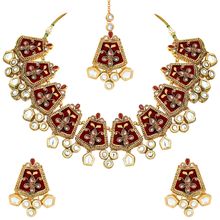 Peora Gold Plated Kundan & Meenakari Bridal Necklace Set Earrings & Maang Tikka (PF37NML134M)