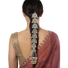 Karatcart Gold Plated Floral White Kundan Bridal Wedding Hair Braid Choti