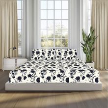 SLEEPSIA Multi-Color Lounge King Size Midnight Blooms Bedsheet & 2 Pillow Covers