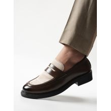 Monkstory Brown and Beige Cosmopolitan Contrast Penny Loafers