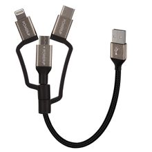 PowerUp 3IN1, 12cm Length, 2.4A Charging & SYNC Cable With 1 Years Warranty - Black