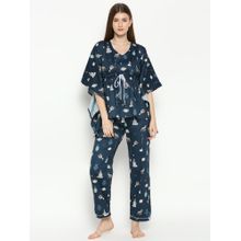 Pyjama Party Inner Peace Kaftan Pj Set - Pure Cotton Pj Set In Kaftan Style - Navy Blue