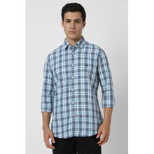 Van Heusen Men Blue Slim Fit Check Full Sleeves Casual Shirt