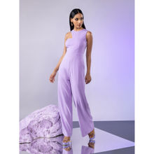 Twenty Dresses by Nykaa Fashion Lavender Solid Asymmetric Neck Jumpsuit