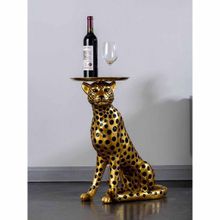 Smokey Cocktail Fortune Leopard Side Table, Gold