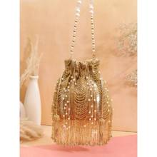 SWISNI Womens Gold Embroidered Potli Bag