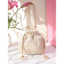 SWISNI Womens White Embroidered Potli Bag