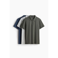 H&M Men Green 3-Pack Slim Fit Polo Shirt