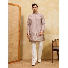Odette Mauve Silk Blend Embroidered Stitched Kurta with Trousers for Men