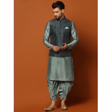 KISAH Mens Teal Jacket Kurta Dhoti (Set of 3)