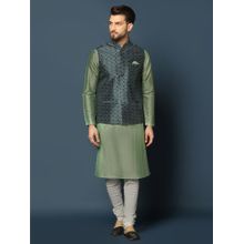 KISAH Mens Teal Jacket Kurta Churidar (Set of 3)