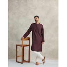 Fabindia Maroon Embroidered Long Kurta