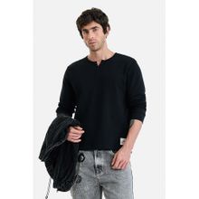 Snitch Men Black Cotton Blend Solid T-Shirt