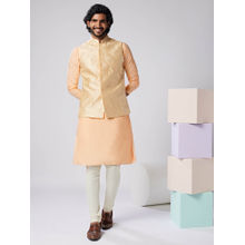KISAH Men Nude Kurta Jacket Churidar Set (Set of 3)