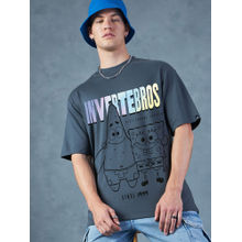Bewakoof Heavy Duty 1.0 Men's Grey Sponge Bob Graphic Printed Oversized T-shirt