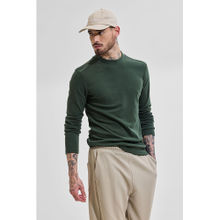Snitch Dark Green Solid Full Sleeves Slim Casual Sweaters for Men