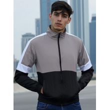 Bewakoof Air 1.0 Men's Grey & Black Color Block Windcheater Jacket