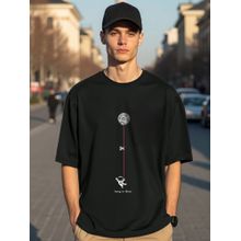 Bewakoof Men's Black Hangin Astronaut Graphic Printed Oversized T-shirt