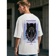 Bewakoof Official Marvel Men's White King Black Panther Graphic Printed Oversized T-shirt