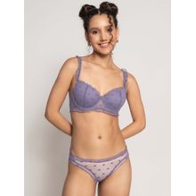Chelvet Lightly Padded Underwired Demi Coverage Mesh Bra and Brief - Lavender