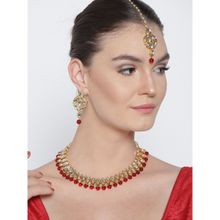 Karatcart Gold-Plated Handcrafted Kundan & Red Beads Studded Choker Necklace Set