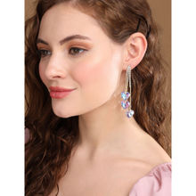 Prita Purple Triple Heart Tassel Studded Gold-Plated Drop Earrings