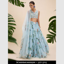Gajra Gang Mahima Mahajan Blue Embellished Top and Printed Skirt GGLEH64 (Set of 3)
