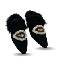 Zori World Nazar -embroidered Black Evil Eye Mules