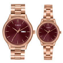 Timex Unisex Burgundy Round Analog Pair Watch- TW00ZP005 (M)