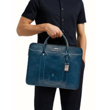 Hidesign Andover 02 Genuine Leather Mens Blue Messenger Bag with Detachable Straps