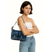 Hidesign Pyne 02 Genuine Leather Womens Blue Shoulder Bag