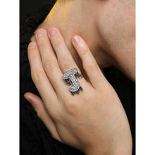 French Accent Mens Bling J Alphabet Ring - Silver