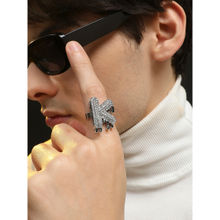 French Accent Mens Bling K Alphabet Ring - Silver