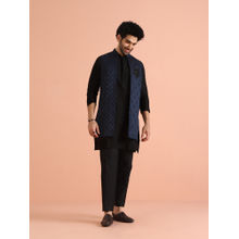 KISAH Black & Blue Silk Blend Solid Kurta with Jacket & Trouser (Set of 3)